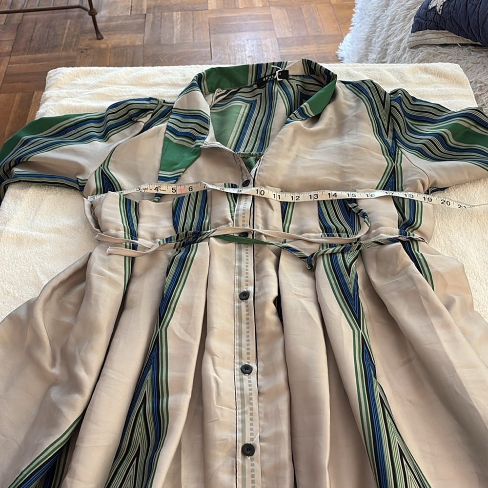 NWOT Beulah luxury brand Striped Green & Blue midi Dress w/ buttons & tie waist - Picture 10 of 13
